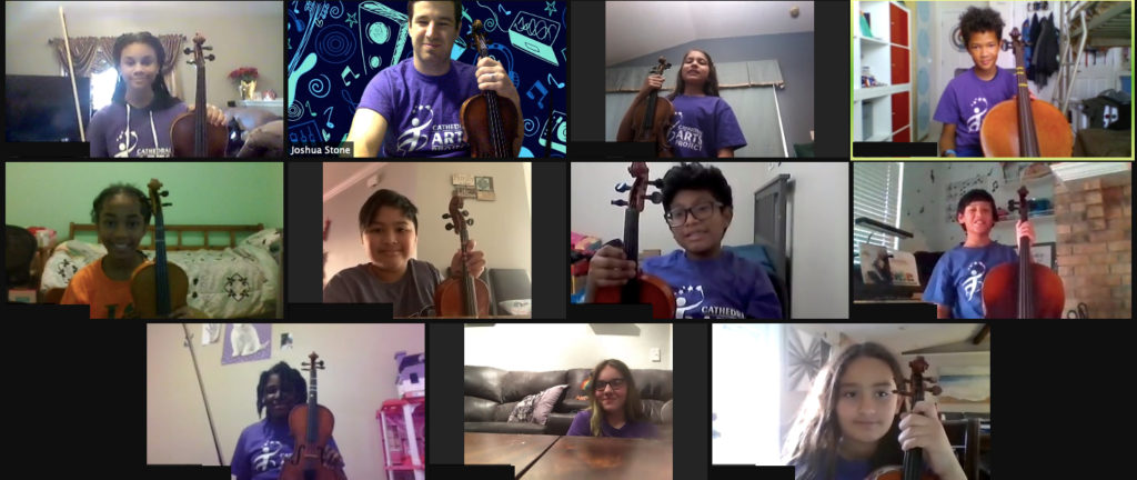 A picture of a virtual music class from the Cathedral Arts Project
